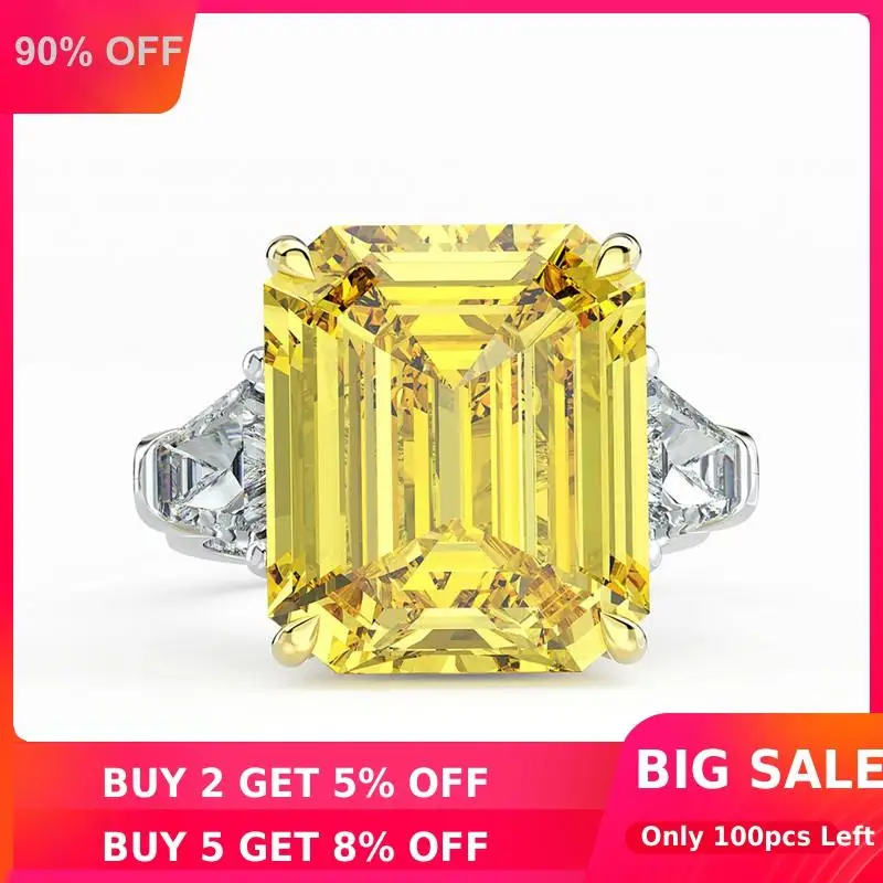 

Luxury Emerald Cut 10ct Topaz Diamond Ring 100% Original 925 sterling silver Engagement Wedding band Rings for Women men Jewelry