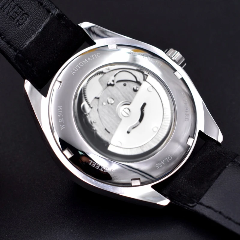 

Corgeut luxury top 41mm mens clock Blue dial Automatic Date calendar Mechanical Sapphire Leather Luminous strap male wrist watch