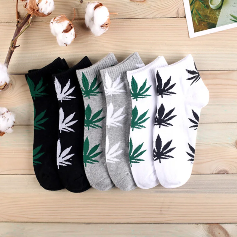 

New Leaf Pattern Fashion Couple Socks Men's Casual Cotton and Linen Breathable Socks Street Trend Men's Low-barrel Socks 1 Pair