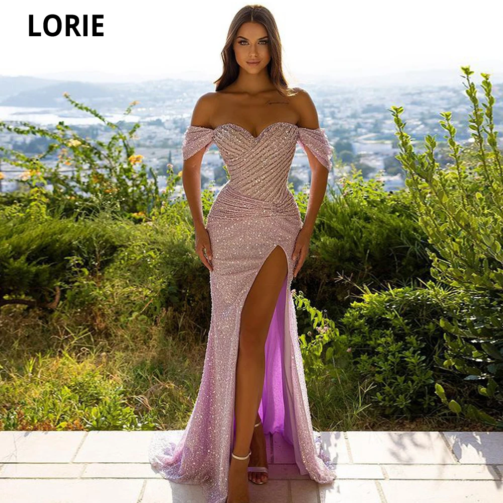 

LORIE Sparkly Arabic Sweetheart Evening Dress Bling Bling Pink Sequin Sexy Split Prom Dresses Evening Party Gowns Custom made
