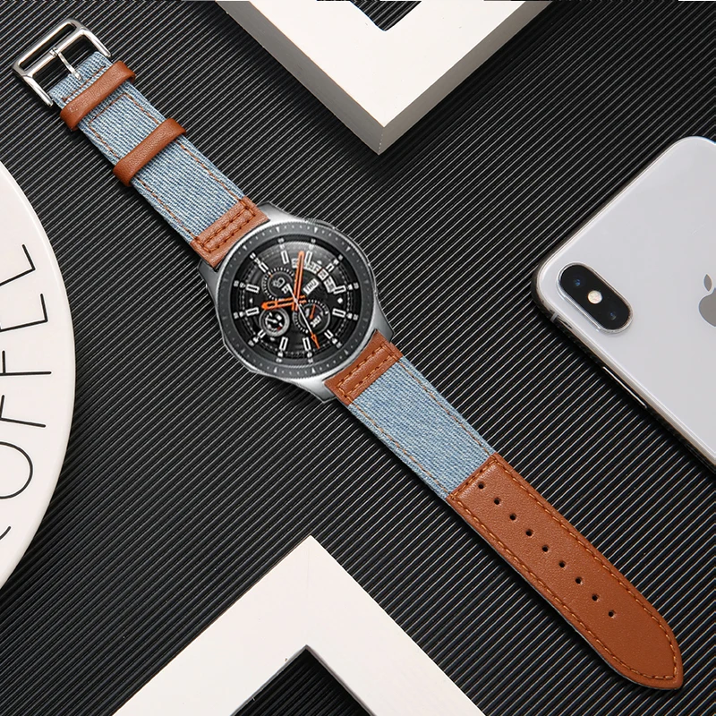 Ремешок для Samsung S3 Frontier Galaxy watch 46 мм браслет из кожи и нейлона huawei gt 2 band amazfit GTR 47 22