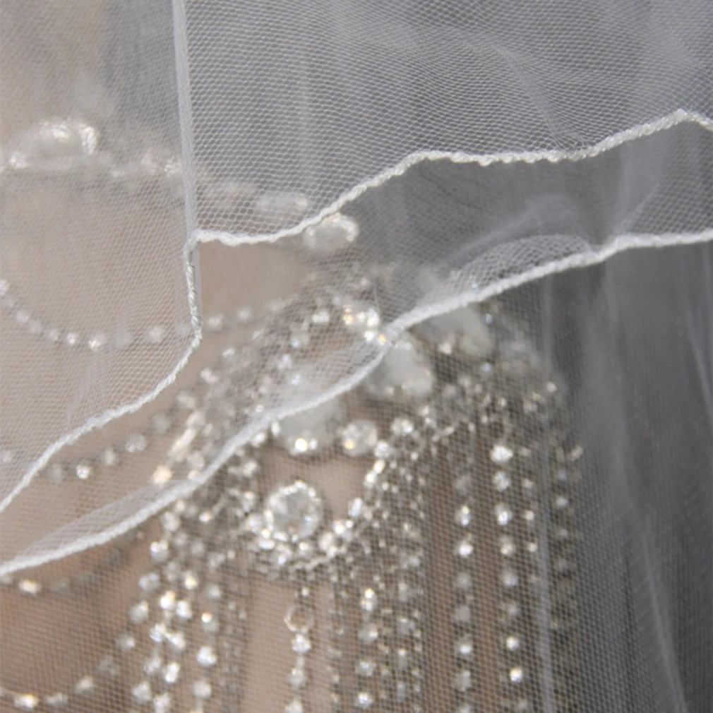 1 Набор 2 слоя кремово-белая свадебная фата атласная кромка + заколка для волос