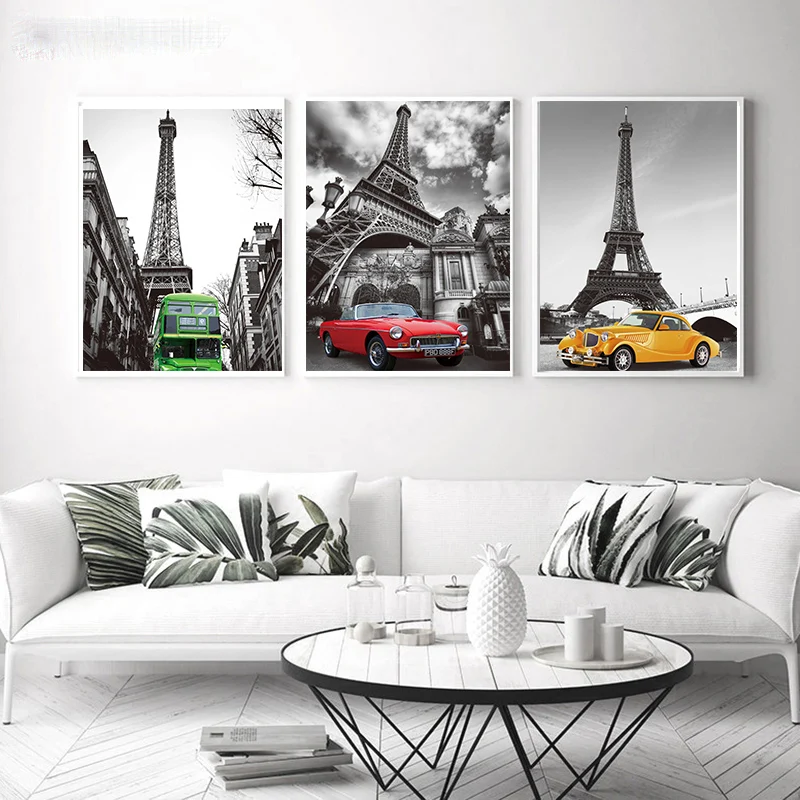 Настенный постер на холсте с изображением башни пейзажа современного автомобиля