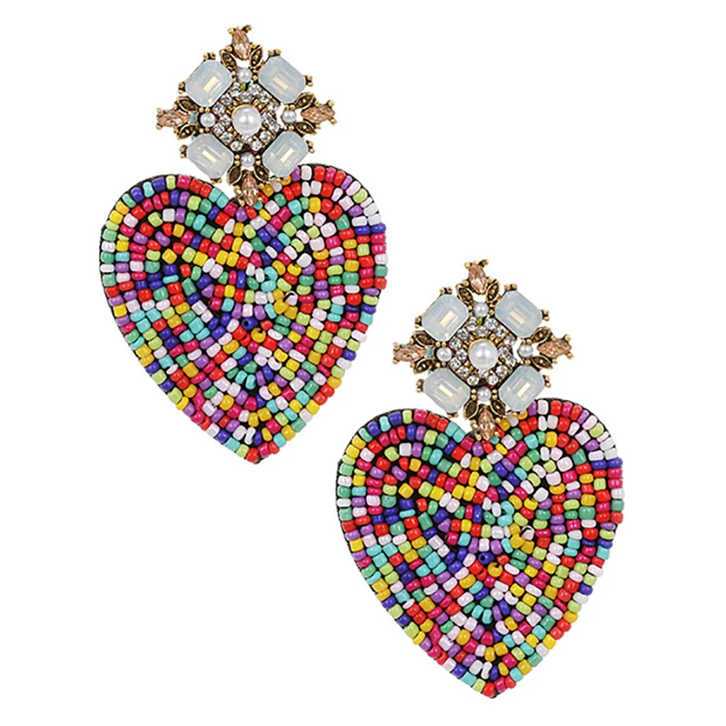 ZHINI Бохо сердце свисающие серьги для женщин Statament бисера подвески в форме стразы
