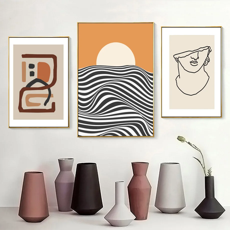 Современный абстрактный скандинавский постер линия морского солнца фигурка