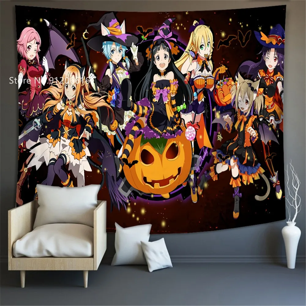 

Japanese Comics Kawaii Room Halloween Anime Print Tapestry Home Decoration Lovely Girls Mural Home Bedroom Wall Hanging
