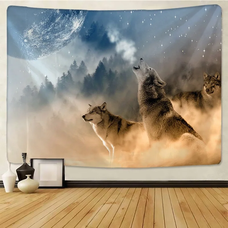 

Background wall hanging cloth tribal animal bed sheet wolf tapestry home decoration beach mat animal wolf tapestry
