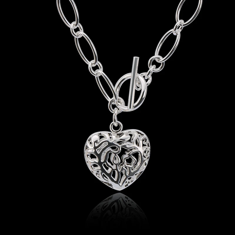 925 Серебряное пустое сердце ожерелья цепи женщин кулон ожерелье ювелирные