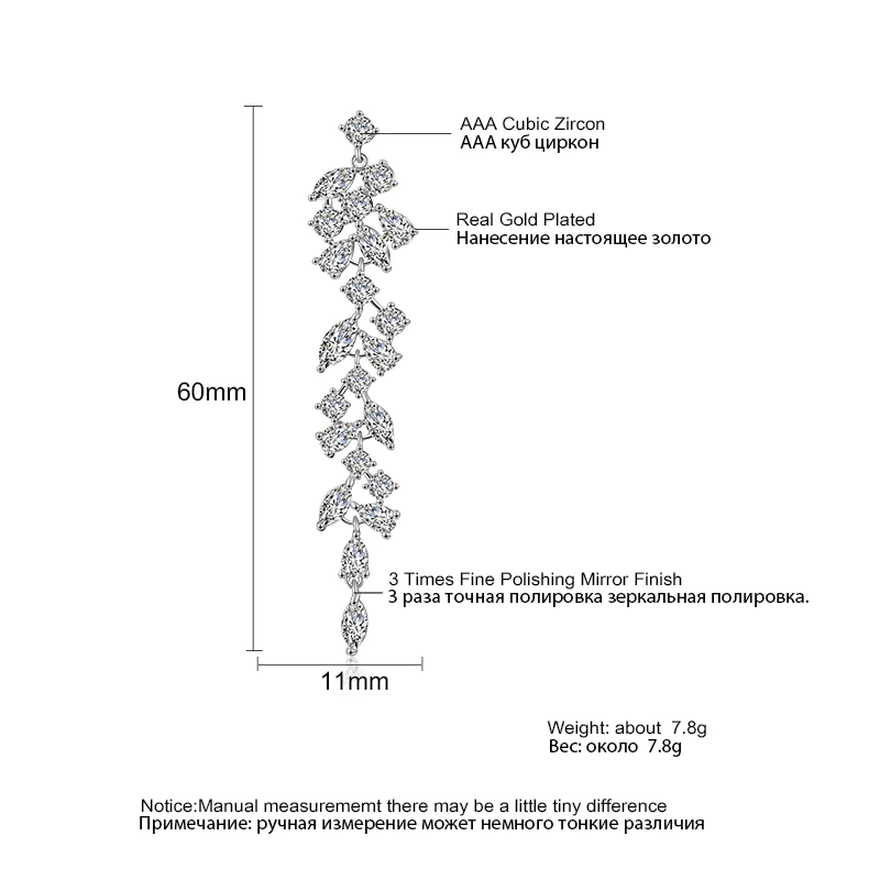 Новинка длинные серьги подвески ZAKOL с фианитами и кристаллами листьев для