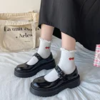 Туфли Lolita на платформе в стиле Харадзюку, женские туфли Мэри Джейн, черные кожаные туфли, туфли с пряжкой на низком каблуке для девушек, 2022