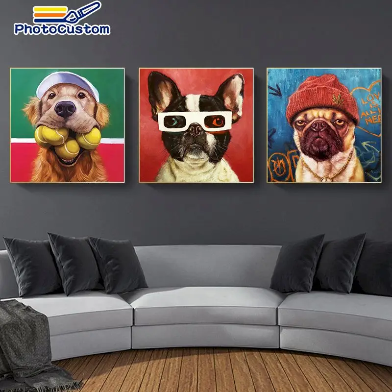 

PhotoCustom Animals Paints By Numbers Dogs Kits For Adult painting By Numbers on Canvas Acylic Wall Art Gift Home Decors