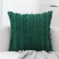 inyahome farmhouse linen textured cushion cases with tassels striped jacquard pattern for sofa couch living room bedroom set