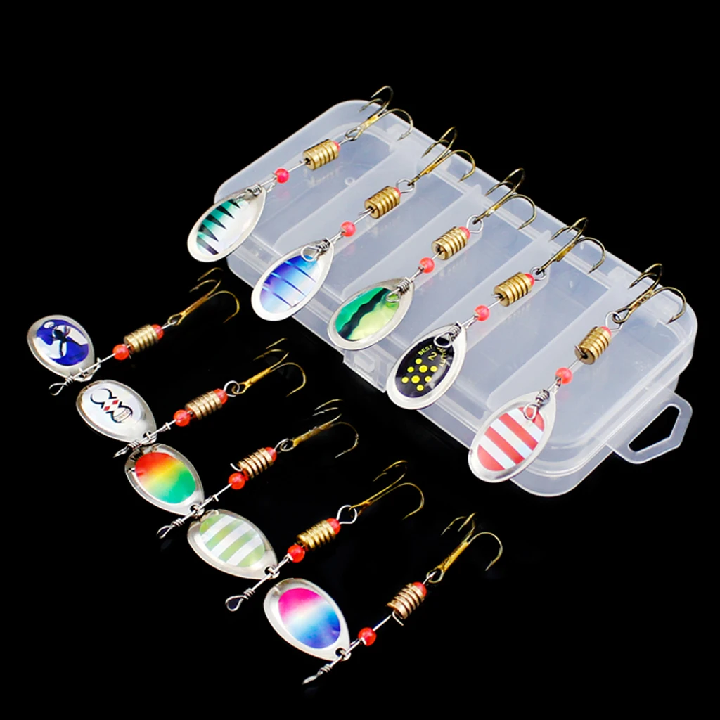 

Pack of 10 Sequins Baits Artificial Lures with Treble Hooks Organizer Box Bass Lure Hard Bait Crankbait
