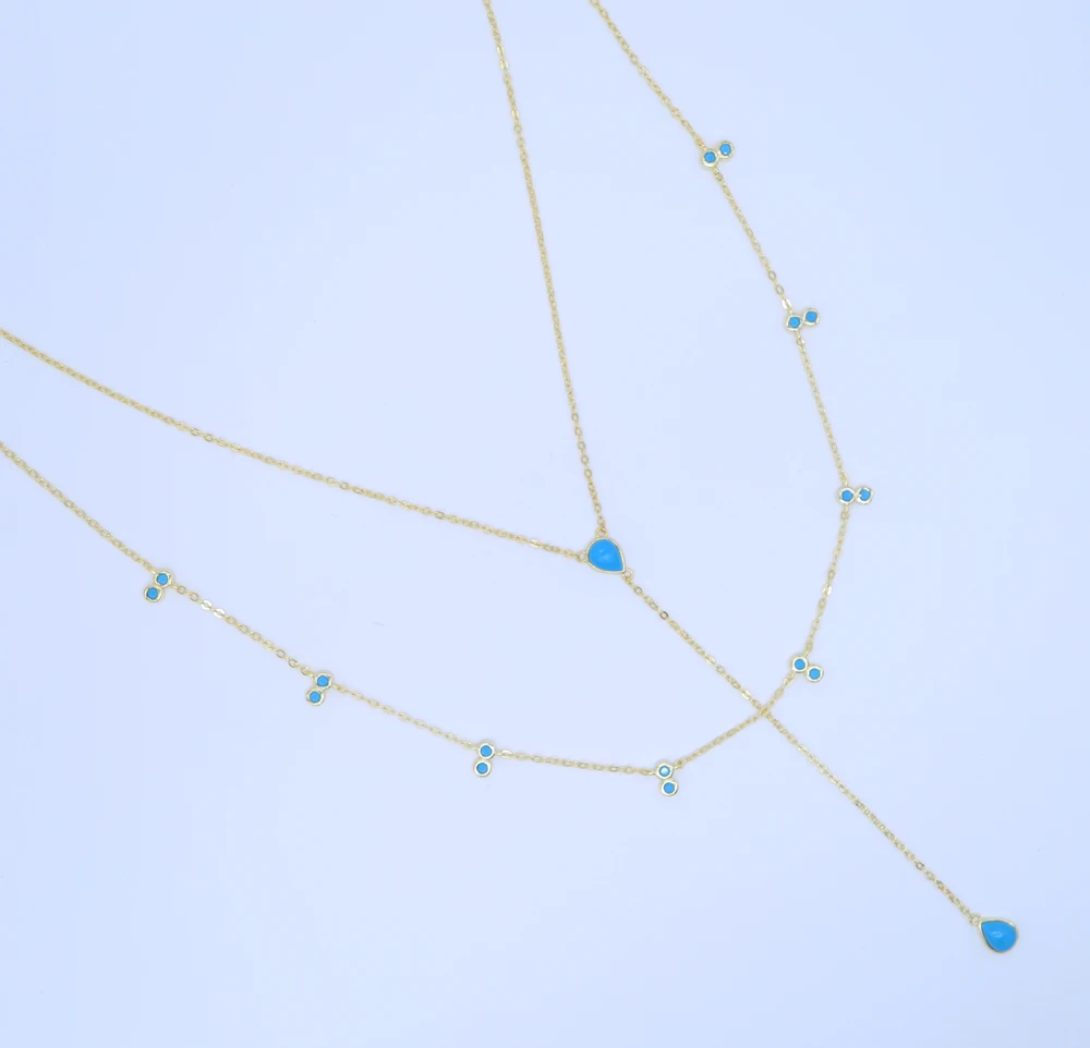 Женское Двухслойное ожерелье золотистого цвета с бирюзой очаровательные