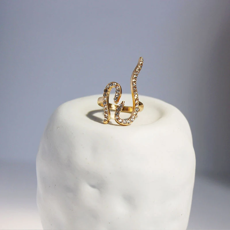 

Full Crystals New Punk Gold Color Cool Snake Shape Rings for Women Girls Bijoux Adjustable Crystal Rings Weddings Party Jewelry