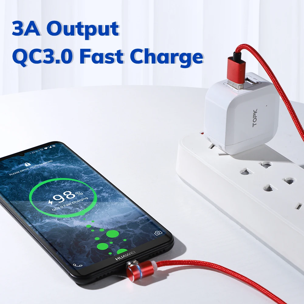 Магнитный usb-кабель TOPK 3A для быстрой зарядки, кабель USB type-C для iPhone, samsung, Xiaomi, huawei, кабель Micro usb типа L