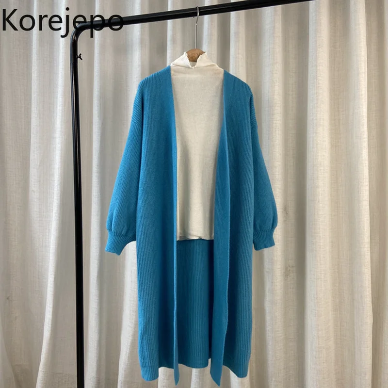

Korejepo Women Mid-length Sweater Jacket Female 2021 Autumn Winter New Japanese Retro Gentle Style V-neck Knitted Cardigan Tops