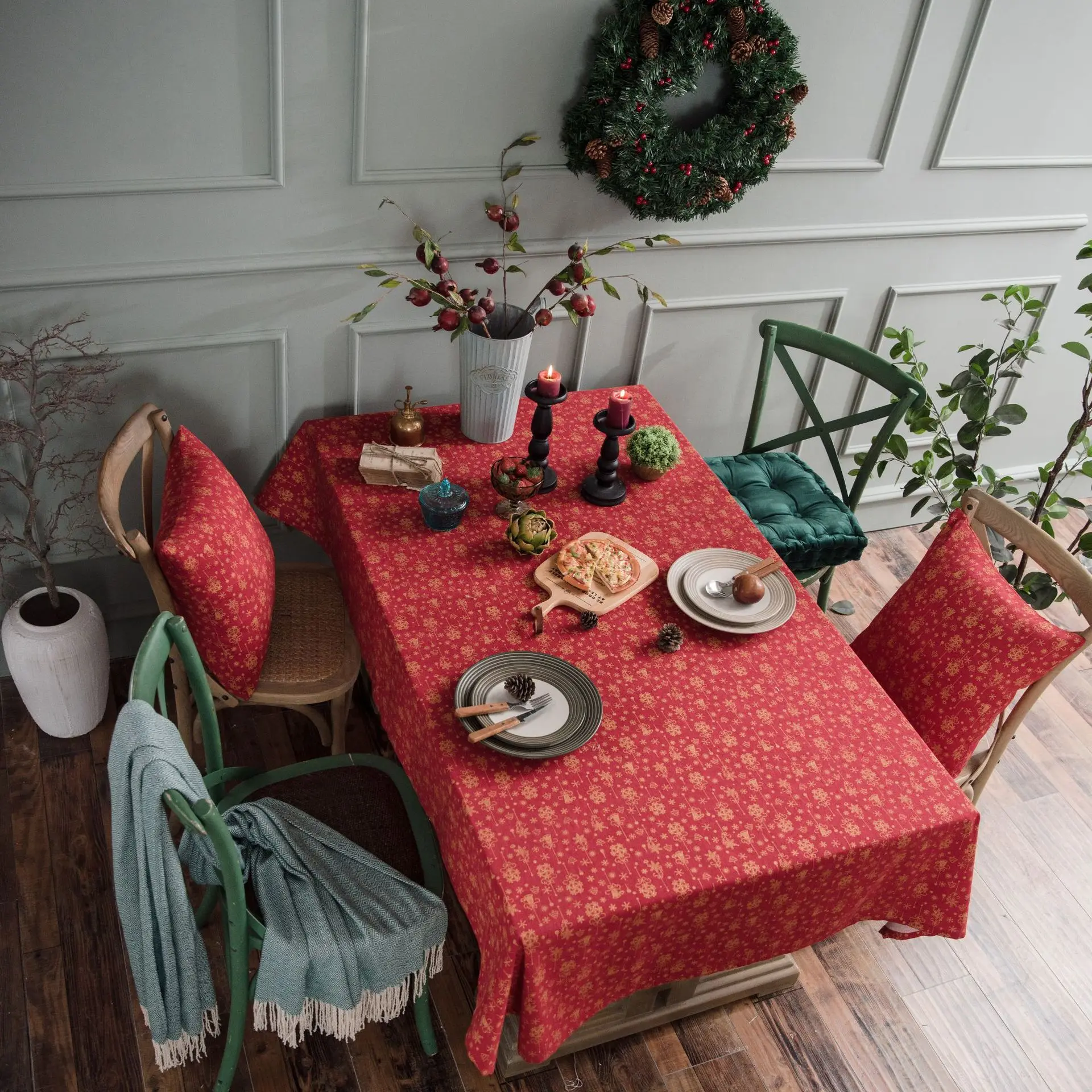 

Скатерть для стола, Рождественская красная прямоугольная, из хлопка и льна, праздничная, свадебное украшение скатерти