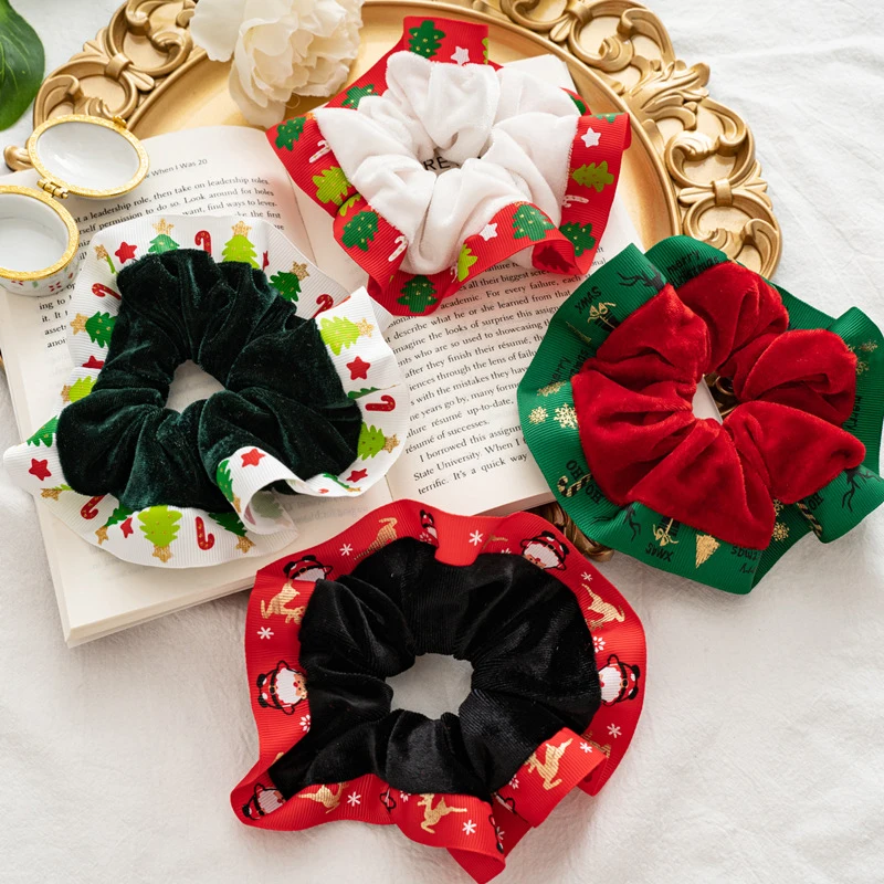 

Christmas Style Scrunchies Flannel Hair Rope Autumn Winter Xmas Hair Accessories Elastic Hair Bands Soft Hair Tie