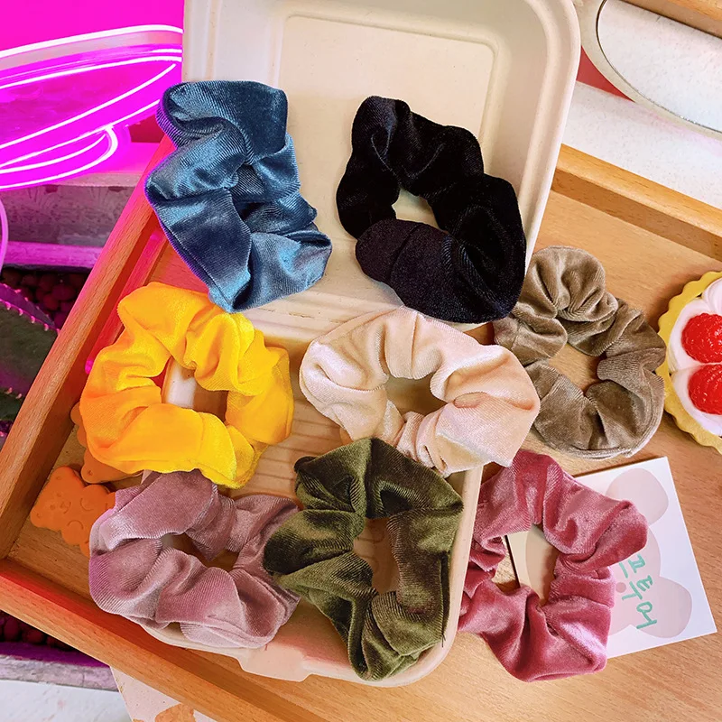 

Резинка для волос бархатная однотонная женская, Корейская эластичная заколка для хвоста, аксессуар на голову