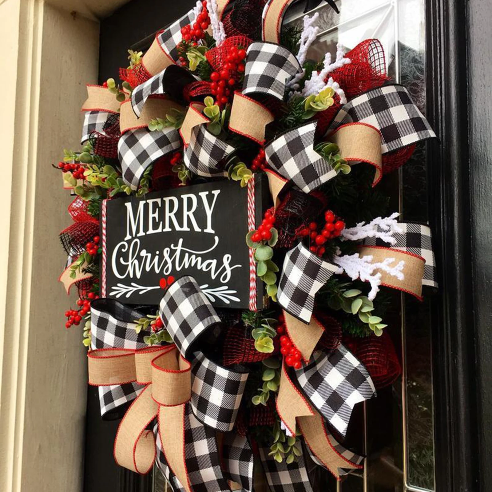 

Christmas Buffalo Check Wreath Christmas Holiday Festival Window Wall Wreath HB88
