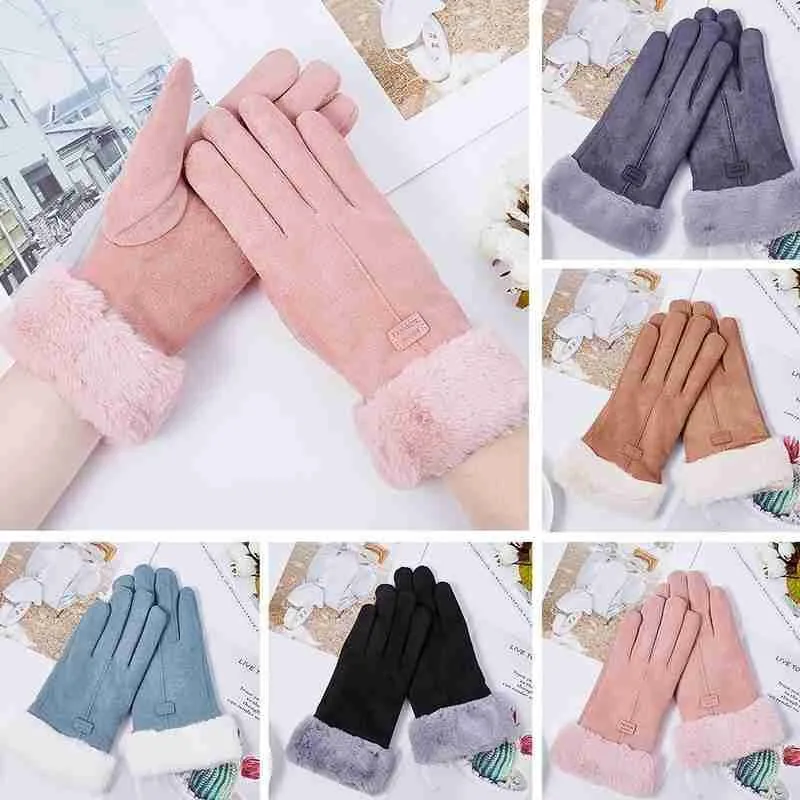 

New Fashion Women Gloves Mitts Full Finger Mittens Autumn Winter Cute Furry Warm Women Outdoor Sport Female Gloves Screen