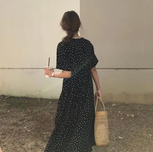 Women Summer Polka Dot Slim Waist Bandage Long Dress robe femme Vestidos with Belt Sundress Robe Longue Femme ZomerJurk LJ132 | Женская