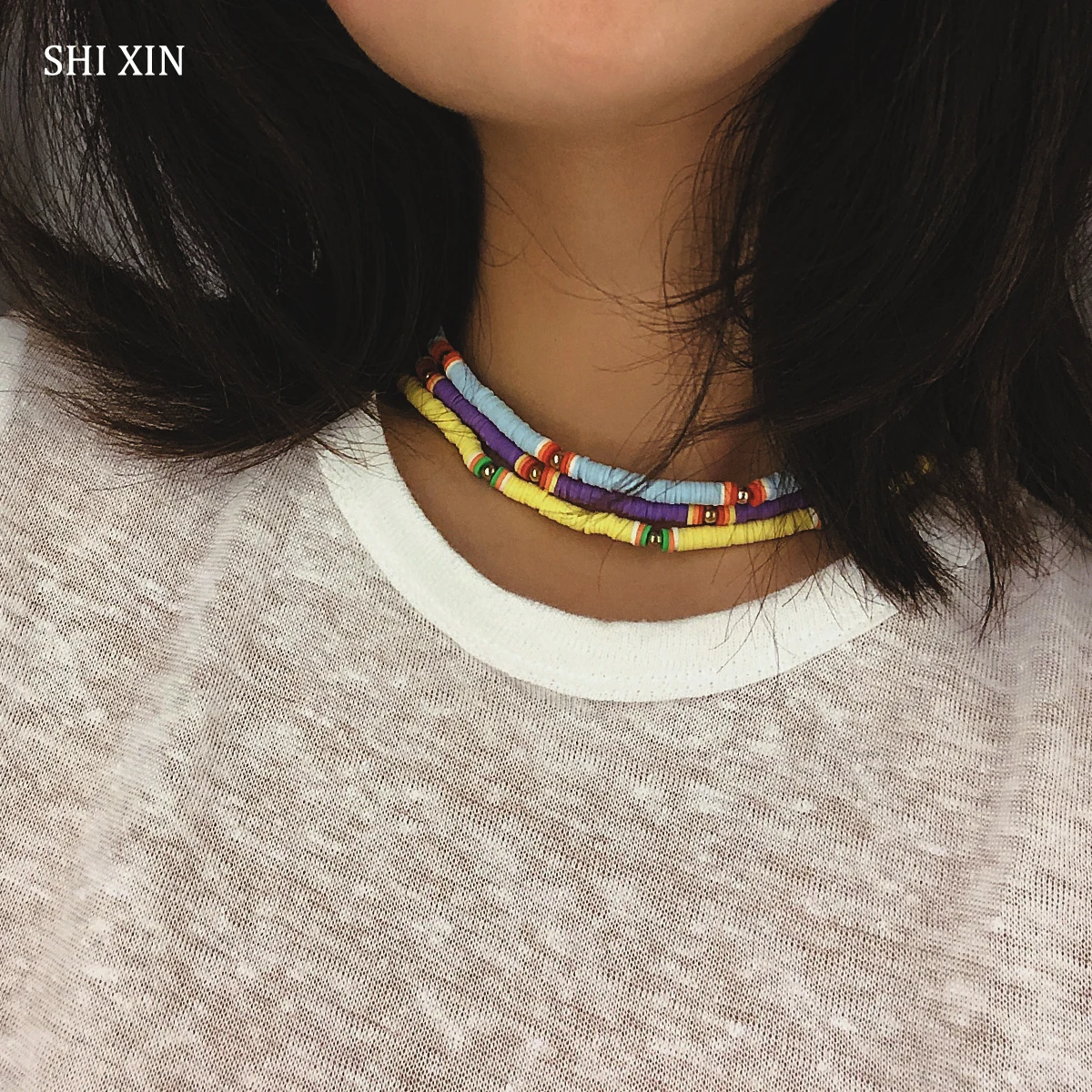 SHIXIN Boho цветное колье-чокер для женщин модное Радужное корейское ожерелье этническое украшение воротника на шею колье