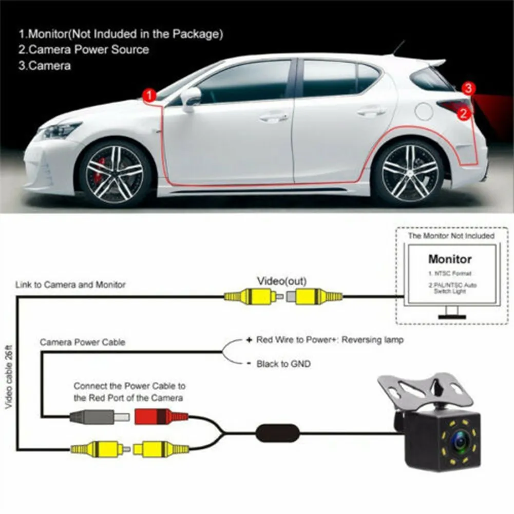 Car Reverse Parking Camera 170° Universal Adjustable Plug-in Night Vision Rear View With 8LED Light Motor Vehicle | Автомобили и