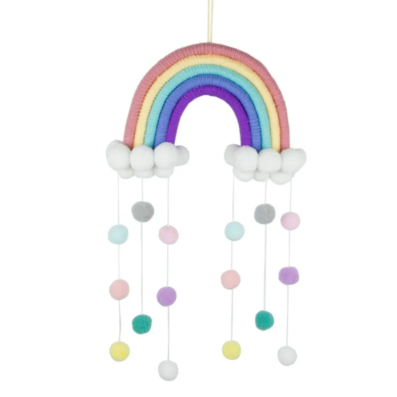 INS Nordic Wind Hair Ball Cloud Rainbow Pendant Home Children'S Room Hand-Woven Tassel Charm Wall Hanging Decoration | Дом и сад