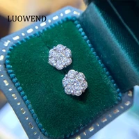luowend 100 18k solid white gold earrings halo stud earrings 0 50ct real natural diamond earring for women engagement customize