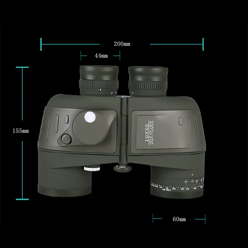 Водонепроницаемый бинокль с компасом 10x50 мощный компас высоким разрешением для