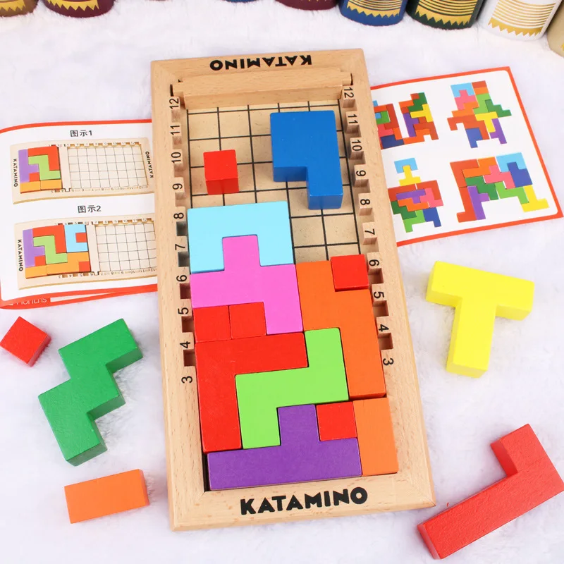 Детские развивающие игрушки сделай сам Kataminotly блокирует обучение Tetris Blocks Tangram Slide