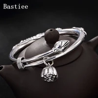 bastiee lotus flower seedpod 990 silver bangles for women vintage bracelet hmong handmade jewelry
