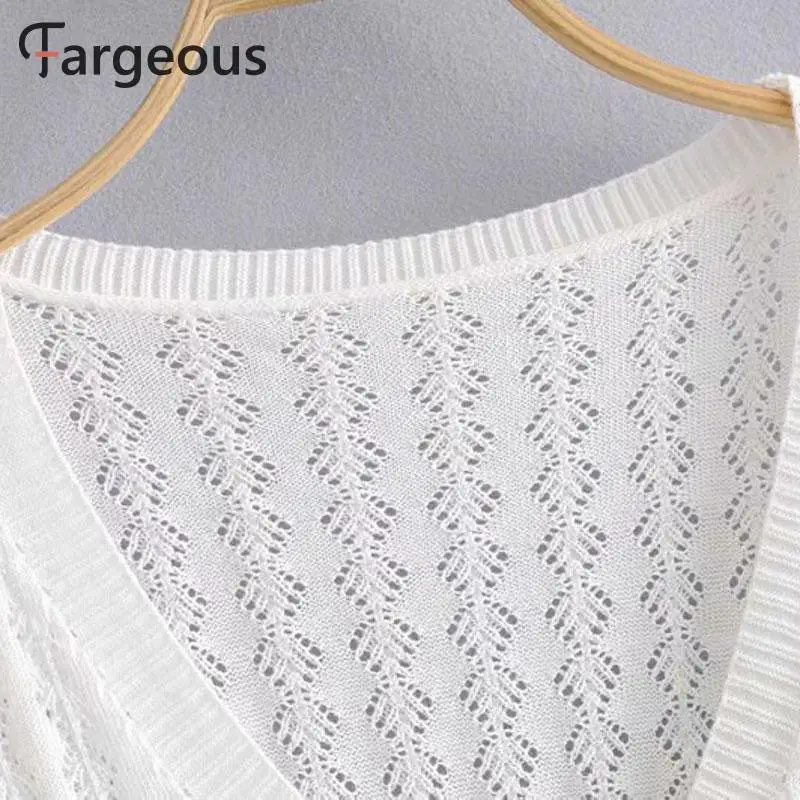 Повседневный вязаный ажурный розовый кардиган для женщин модный белый свитер на