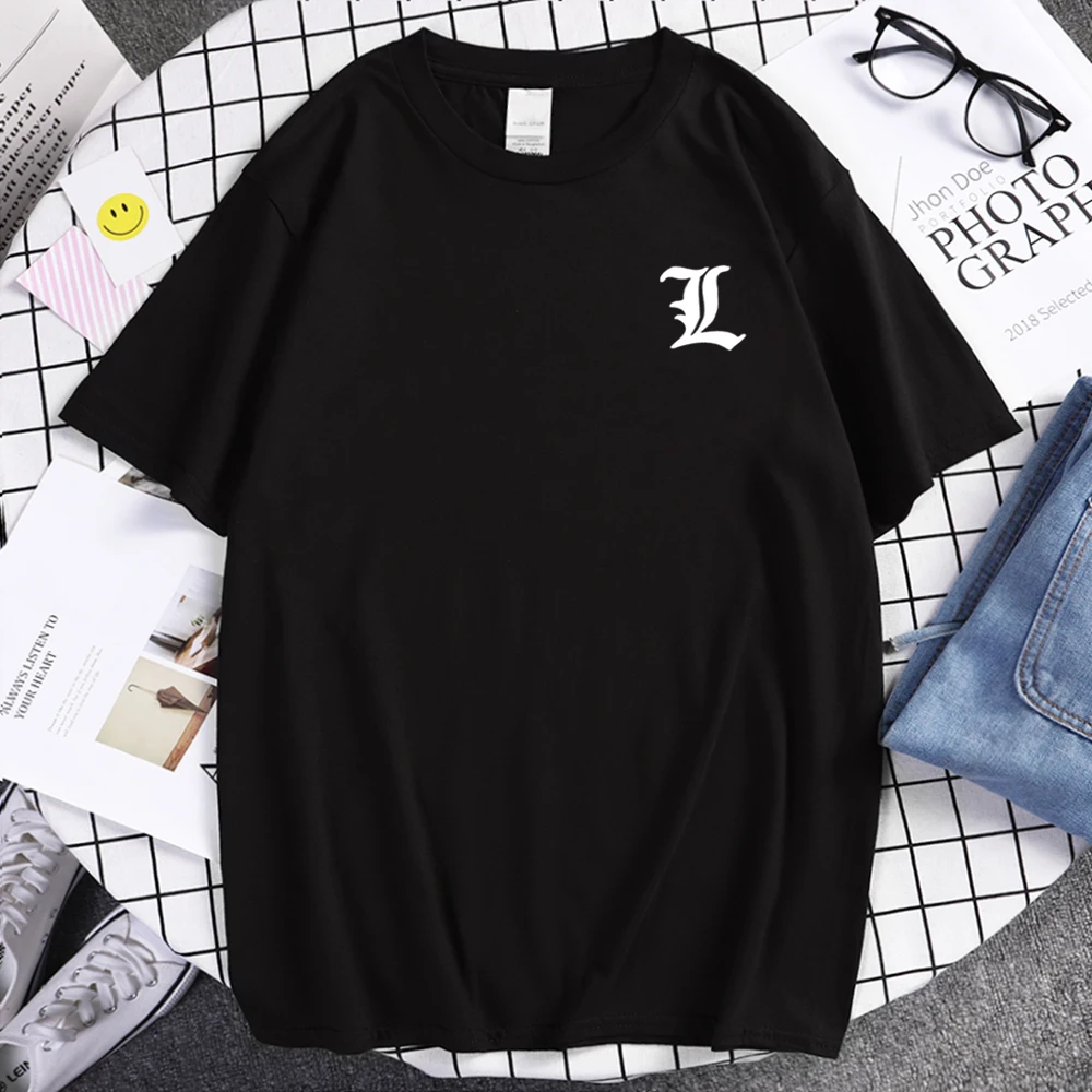 Футболка мужская с забавными буквами L Стильная приталенная тенниска забавным