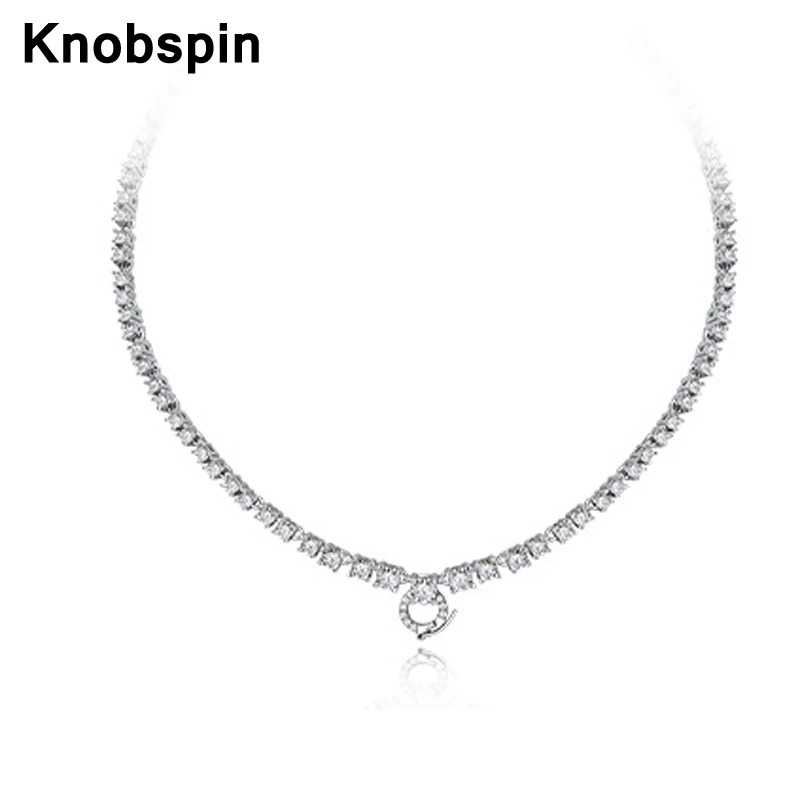 

Knobspin 100% 925 Sterling Silver Sparkling Full High Carbon Diamond Necklace For Pendant Women Wedding Party Fine Jewelry Gifts