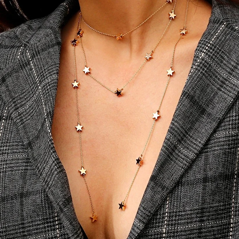 Длинное Золотой медальон в форме звезды ювелирные изделия с бахромой