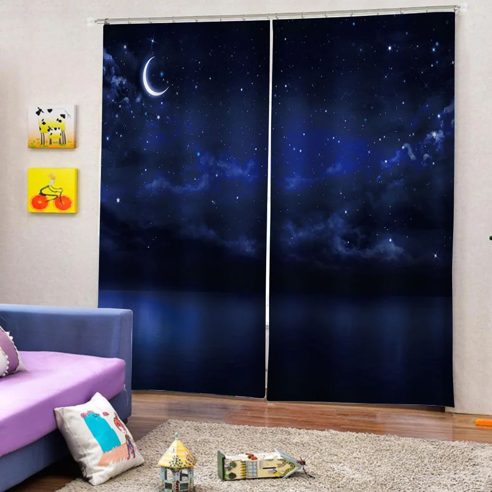 Занавески светонепроницаемые Blue night занавески из лун 3D s для гостиной спальни