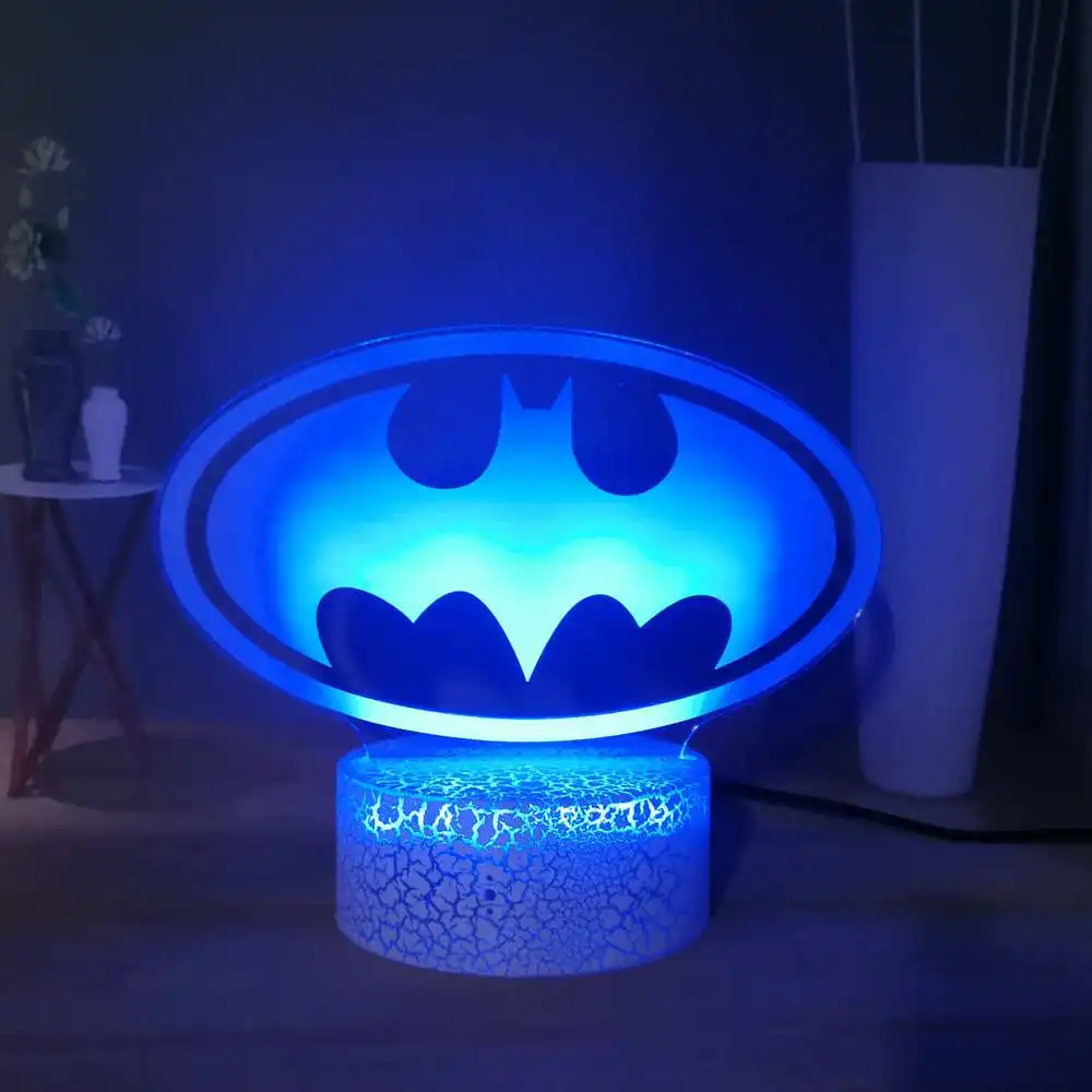 3D классная Настольная лампа с логотипом Бэтмена, RGB, 7 цветов, USB светодиодный Ночной светильник, прикроватная лампа супергероя Marvel, подарки для детей, подарок на день рождения