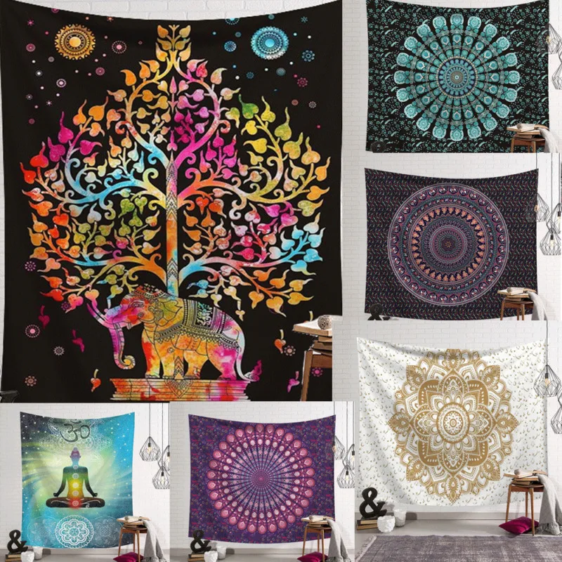 Гобелен покрывало в стиле хиппи настенное пляжное полотенце индийское йога