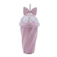 80hot380ml cute bow decorated straw cup cold drink juice with lid exquisite bright color ps girls water cup
