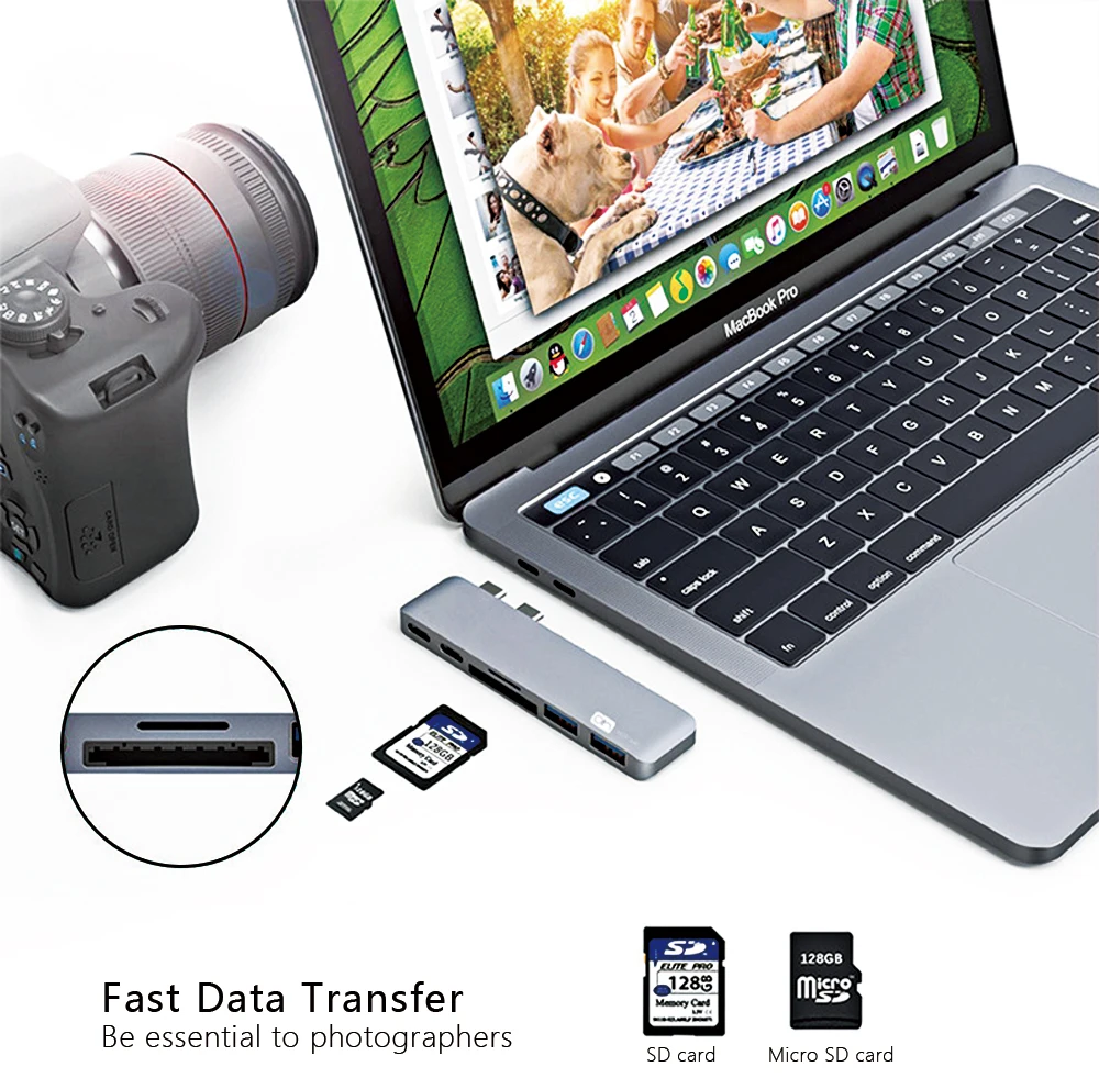 USB C концентратор с sd-кард-ридером, алюминиевый зарядный порт, USB 3,0 концентратор, конвертер для MacBook