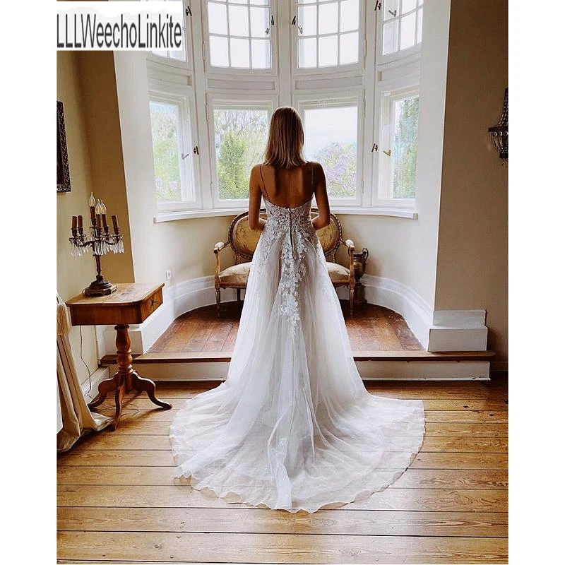 

Ivory Organza Lace Sweetheart Floor-Length A-Line Wedding Dresses Spaghetti Straps Bridal Gowns Custom Made