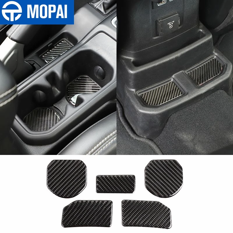 

MOPAI Soft Carbon Fiber Car Front Rear Cup Holder Mat Decoration Cover Stickers for Jeep Wrangler JL 2018+ Car Accessories