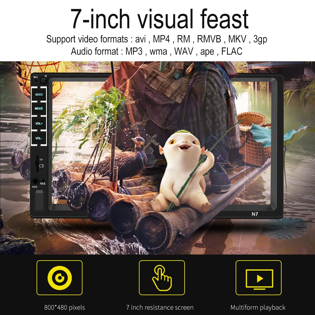 

MP5- N7, 7- - HD- , AUX, USB, FM, U-, TF