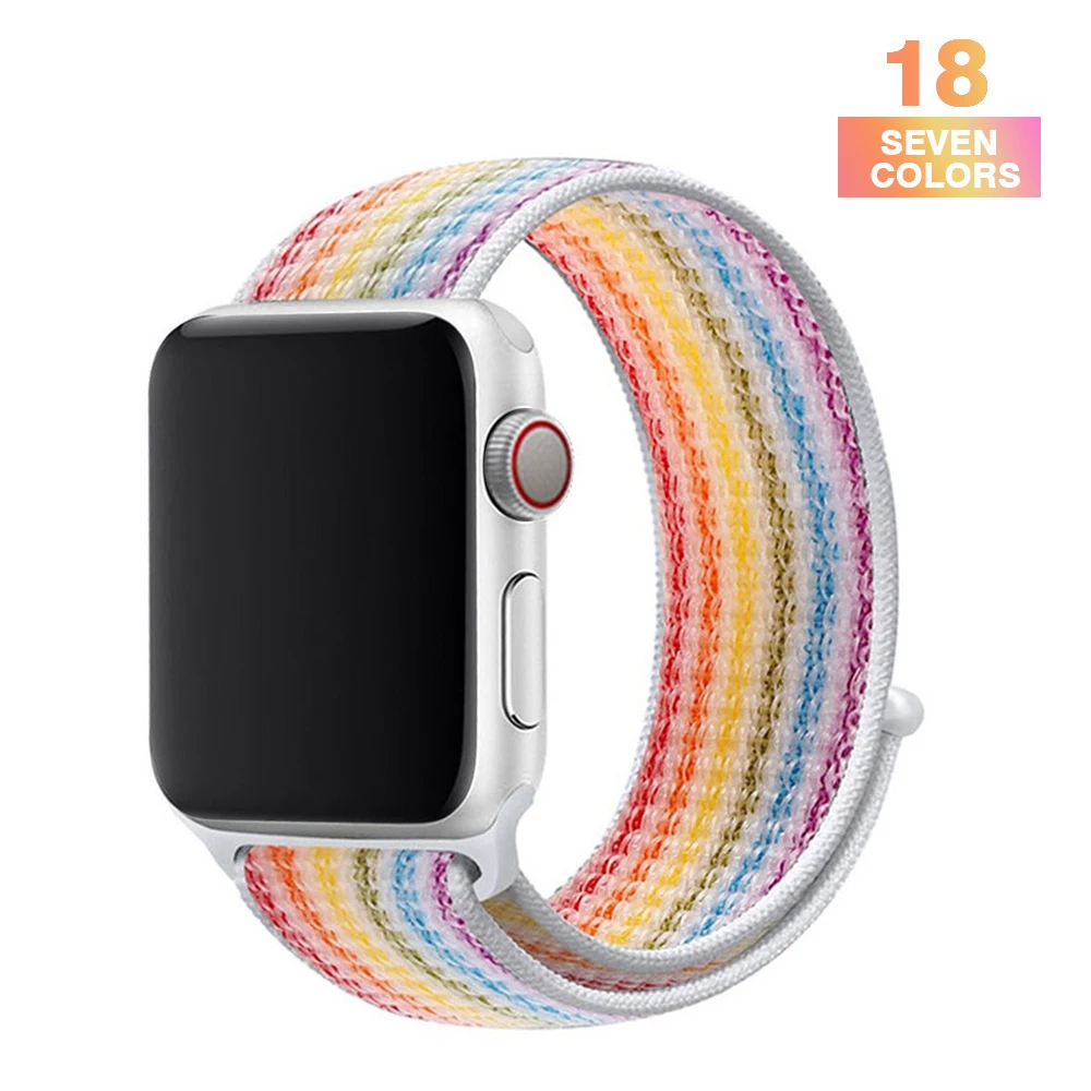 Rainbow Ремешок для наручных часов Apple Watch серии 3/2/1 38 мм 42 мм мягкий нейлон дышащий сменный ремешок Спортивные петли для наручных часов iwatch серии 4 5 40 мм 44 мм - Цвет ремешка: Rainbow