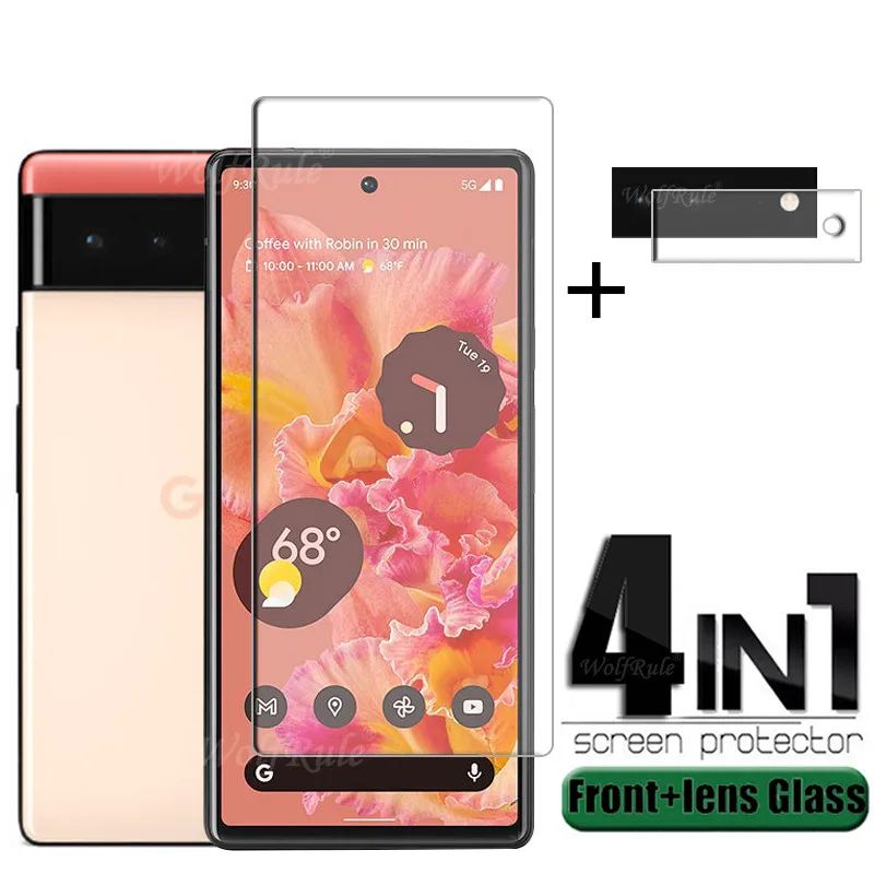 Protector de pantalla transparente para m&oacute;vil, pel&iacute;cula de vidrio templado 4 en 1 para Google Pixel 6, 9H-0