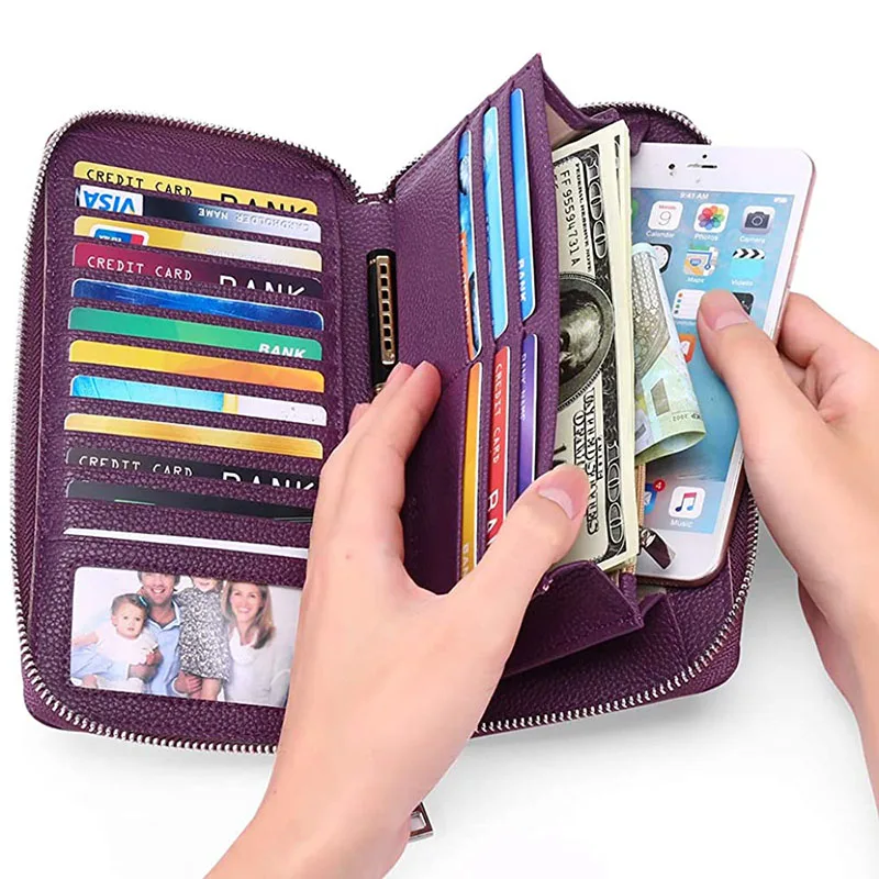 Fashion Women Wallets Genuine Leather Long Zipper Purse Large Capacity Card Holder Phone Wallet
