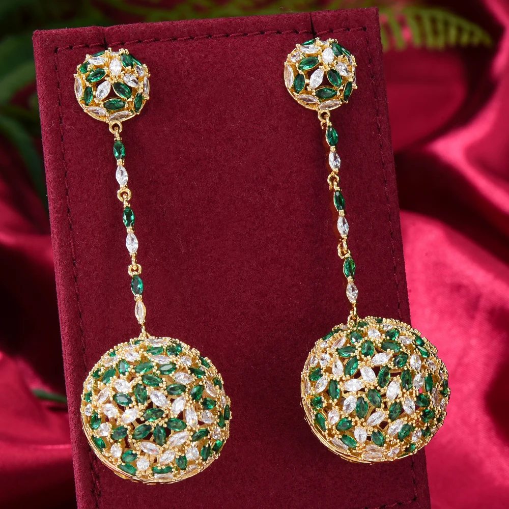

Dubai Italian Long Round Ball Dangle Earrings for Noble Luxury Women Bridal Wedding Party Show Jewelry Gift New Hot indian